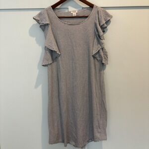 J.Crew T-Shirt Dress‎ Womens XS Navy White Stripe Ruffle Sleeve Cotton